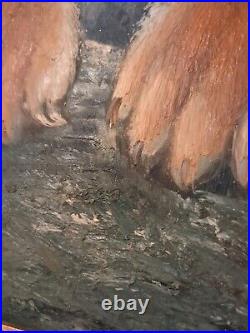 Original Vintage Canvas Oil Painting Bengal Tiger By Watson Signed Wood Framed