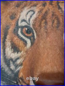 Original Vintage Canvas Oil Painting Bengal Tiger By Watson Signed Wood Framed