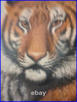 Original Vintage Canvas Oil Painting Bengal Tiger By Watson Signed Wood Framed