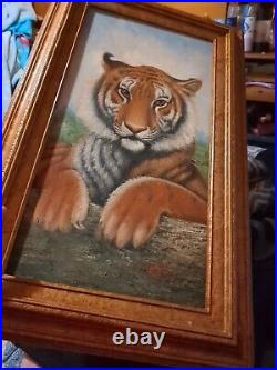 Original Vintage Canvas Oil Painting Bengal Tiger By Watson Signed Wood Framed