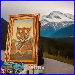 Original Vintage Canvas Oil Painting Bengal Tiger By Watson Signed Wood Framed