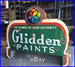 Original Vintage Glidden Paints Porcelain Metal Neon Sign Advertising 2-sided
