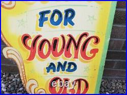 Original Vintage Hand Painted Double Sided Wooden Fairground Sign