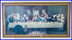 Original Vintage Last Supper Painting Signed By Zabateri On Cardboard Wood Frame