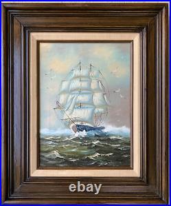 Original Vintage Oil Painting Clipper Ship Signed Framed Sea Ocean Antique