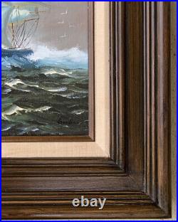 Original Vintage Oil Painting Clipper Ship Signed Framed Sea Ocean Antique