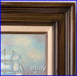 Original Vintage Oil Painting Clipper Ship Signed Framed Sea Ocean Antique