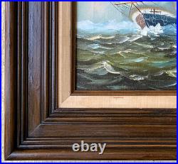 Original Vintage Oil Painting Clipper Ship Signed Framed Sea Ocean Antique