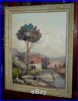 Original Vintage Oil Painting PAESAGGIO VILLAGE IN ITALY Signed Framed