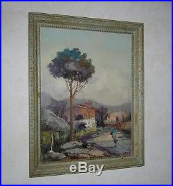 Original Vintage Oil Painting PAESAGGIO VILLAGE IN ITALY Signed Framed