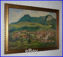 Original Vintage Oil Painting VILLAGE IN EUROPE Framed Signed BIALAS 1953