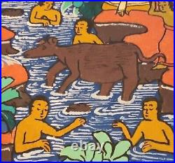Original Vintage Painting SIGNED Bali Ubud Outsider Folk Art Balinese Framed