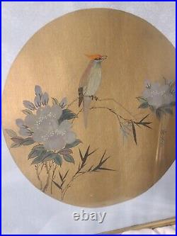 Original Vintage Pair Signed Asian Watercolors Birds Paintings Framed Chinese