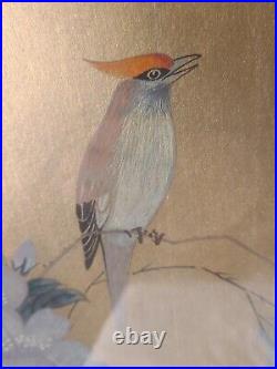 Original Vintage Pair Signed Asian Watercolors Birds Paintings Framed Chinese