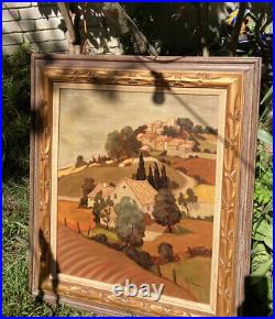 Original Vintage Provencal French Village Landscape, Oil on Canvas-Signed Mendez