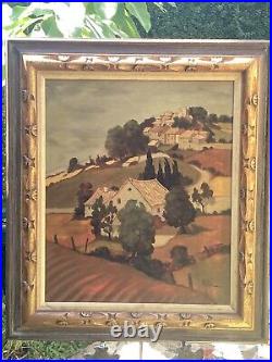 Original Vintage Provencal French Village Landscape, Oil on Canvas-Signed Mendez