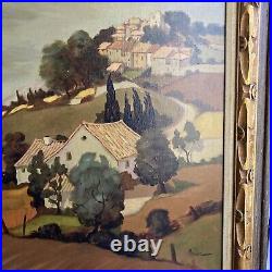 Original Vintage Provencal French Village Landscape, Oil on Canvas-Signed Mendez