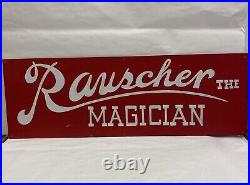 Original Vintage Rauscher the Magician Painted Masonite Sign