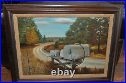 Original Vintage Raymond Everett Henderson Country Road Mailbox Oil Painting