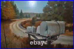 Original Vintage Raymond Everett Henderson Country Road Mailbox Oil Painting