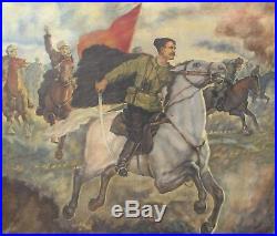 Original Vintage Russian Oil Painting Chapaev In Battle Soviet Propaganda Art