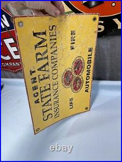 Original Vintage STATE FARM MUTAL AGENT Sign Double Sided Painted (G6)