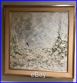 Original Vintage Signed Oil On Canvas Downhill Skier With Frame Neiman Style