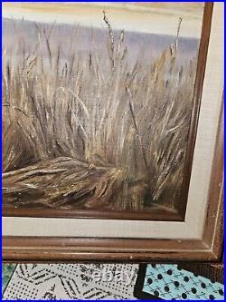 Original Vtg 1982 Art On Canvas Board Framed Pintail Ducks Signed Eileen Frieden