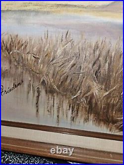 Original Vtg 1982 Art On Canvas Board Framed Pintail Ducks Signed Eileen Frieden