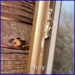 Original Vtg Oil On Canvas Painting Mountain Cabin Landscape Signed J. Hallen