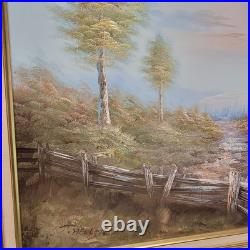 Original Vtg Oil On Canvas Painting Mountain Cabin Landscape Signed J. Hallen