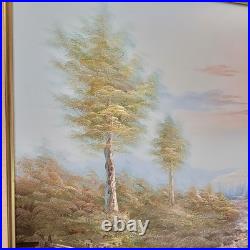 Original Vtg Oil On Canvas Painting Mountain Cabin Landscape Signed J. Hallen