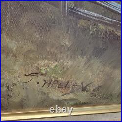 Original Vtg Oil On Canvas Painting Mountain Cabin Landscape Signed J. Hallen