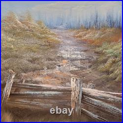 Original Vtg Oil On Canvas Painting Mountain Cabin Landscape Signed J. Hallen
