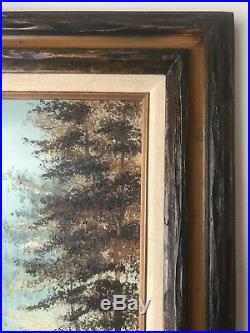 Original Vtg Oil Painting House Cabin Home Landscape Wood Signed 79' Framed Wood
