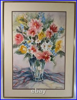 Original Watercolor Painting Flower Bouquet Vase Signed By Artist D Singler Vtg