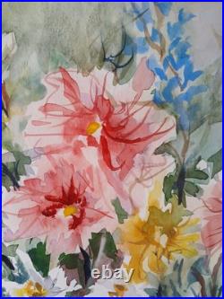 Original Watercolor Painting Flower Bouquet Vase Signed By Artist D Singler Vtg