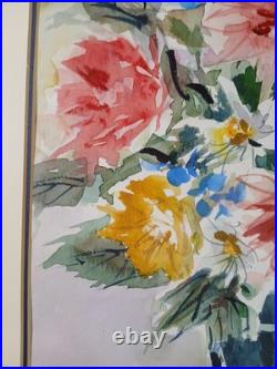 Original Watercolor Painting Flower Bouquet Vase Signed By Artist D Singler Vtg