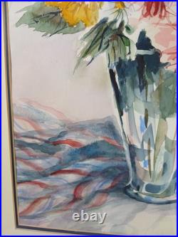 Original Watercolor Painting Flower Bouquet Vase Signed By Artist D Singler Vtg