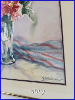 Original Watercolor Painting Flower Bouquet Vase Signed By Artist D Singler Vtg