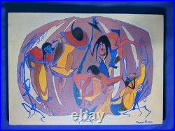 Oscar howe oil painting on canvas, vtg stamped signed