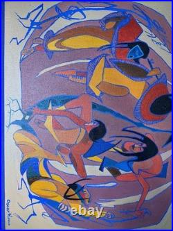 Oscar howe oil painting on canvas, vtg stamped signed