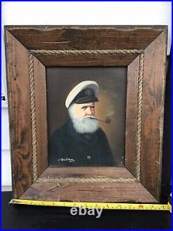 Outstanding vintage painting by David Pelbam, old sea captain wood frame