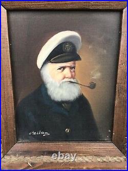 Outstanding vintage painting by David Pelbam, old sea captain wood frame