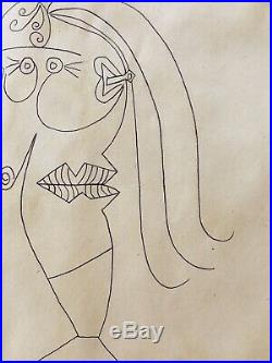PABLO PICASSO HAND SIGNED PAINTING ORIGINAL VINTAGE After PENCIL PAPER DRAWING