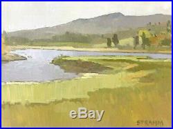 PAUL STRAHM Vintage CA Plein Air Impressionist Painting Marsh Lake Original Oil