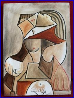 PICASSO oil painting on canvas, vtg stamped signed