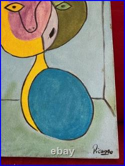 PICASSO oil painting on canvas, vtg stamped signed