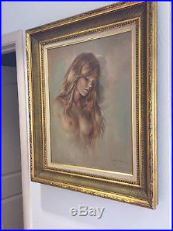 PLAYBOY Playmate Leo Jansen Signed Vintage Original Nude Portrait Oil 24x18