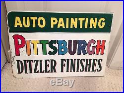 PPG DITZLER Auto Paint Metal Flange Sign 1950's Vintage advertising Rare